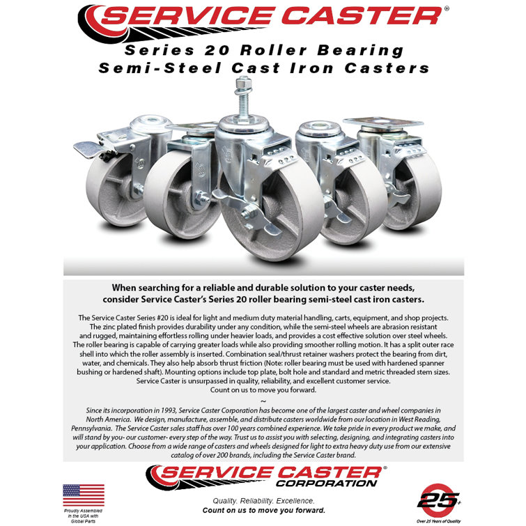 Service Caster 3 Inch Semi Steel Wheel Swivel Bolt Hole Caster with